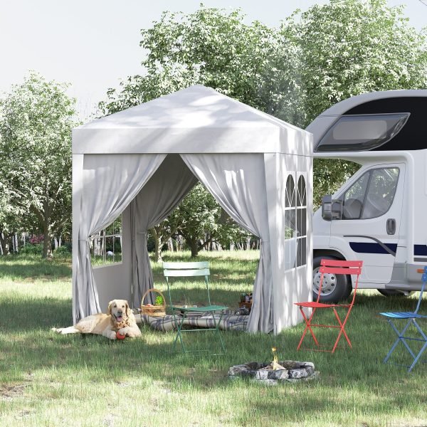 Pérgola Dobrável 2x2 Pérgola de Jardim com 4 Paredes Laterais Tecido Oxford 2 Portas 2 Janelas e Bolsa de Transporte para Exterior Terraço Campismo Festas Branco