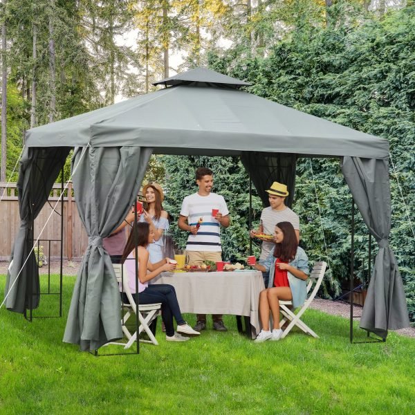 Pérgola de Jardim 3x3 com 4 Cortinas Laterais Removíveis com Fecho