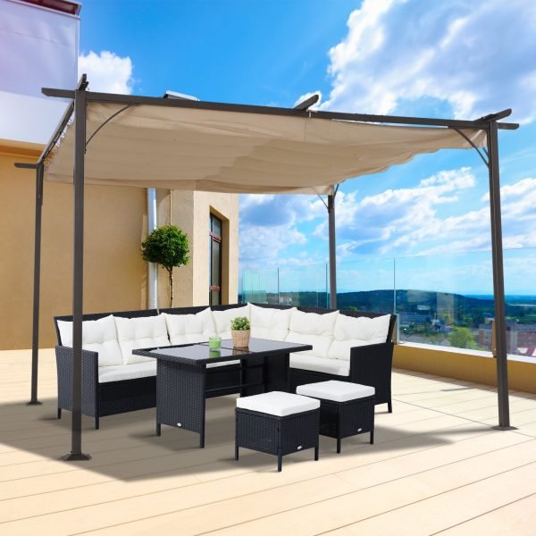 Pérgula em Metal 3.5x3.5m para Jardim Pátio ou Terraço com Tecto Retráctil - Resistente à Água e UV