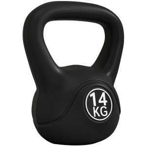 Peso Russo de 14 kg Kettlebell Fitness Preenchido Areia com Punho Largo Antiderrapante para Exercícios e Treinos em Casa Ginásio 26x18x32 cm Preto