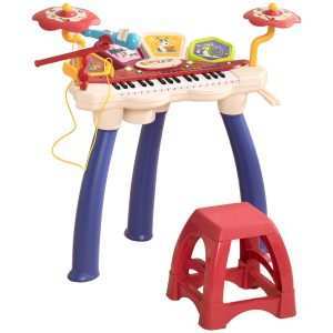 Piano Eletrónico para Crianças com 32 Teclas Piano Infantil 2 em 1 com Microfone 74x32