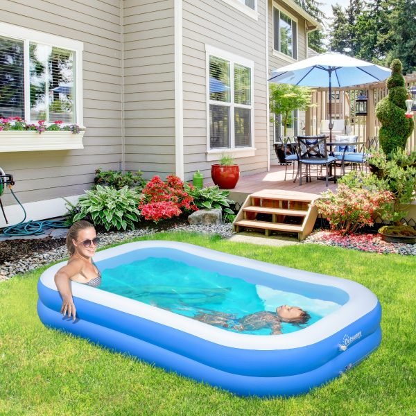 Piscina Inflável Retangular 1300 Litros 262x176x56cm para 1-2 Pessoas para Adultos e Crianças para Exterior Azul
