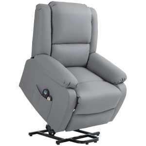 Poltrona Relax Levanta Pessoas Elétrica com 8 Pontos de Massagem Reclinável Função Aquecimento 2 Controlos Remotos e Bolso Lateral Cinza