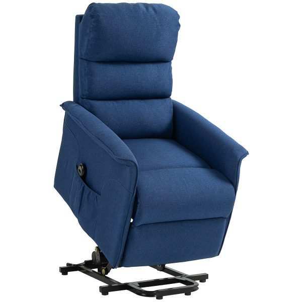 Poltrona Relax Reclinável Elétrica Levanta Pessoas com Controlo Remoto e Bolso Lateral para Sala de Estar Dormitório 66x90x96 cm Azul