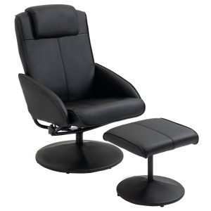 Poltrona Relax Reclinável até 145° com Banco de Apoio para os Pés Giratória 360° Estofada em PU e Estrutura Aço 78x67x98 cm Preto