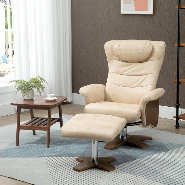 Poltrona Relax com Apoio para os Pés Poltrona Reclinável até 135° e Giratória 360° com Encosto Ajustável 78x83x103cm Bege