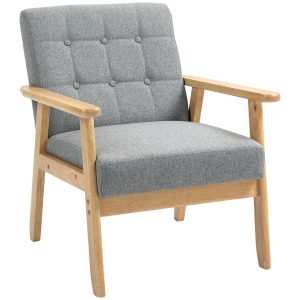 Poltrona Sala de Estar Estofada em Linho Carga 130 kg 64x75x76 cm Cinza Claro