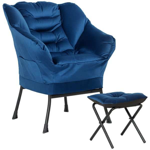 Poltrona com Apoio para os Pés  com Bolsos Laterais e Pés de Aço  80x78x100 cm Azul Escuro