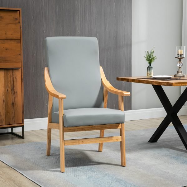 Poltrona de Estilo Nórdico com Encosto Alto e Estrutura de Madeira de Borracha 62x75x115cm