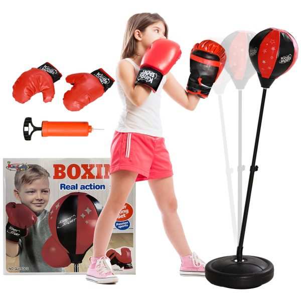 Punching Ball para Crianças acima de 5 anos Kit Boxe com Luvas Altura Ajustável 68-102 cm e Base Preenchível Vermelho