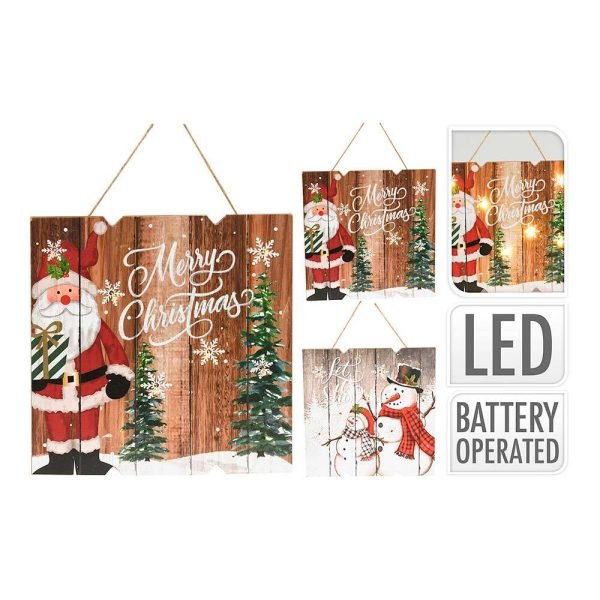 Quadro De Madeira Natalino Com Led. 2 Modelos Sortidos 24X2X