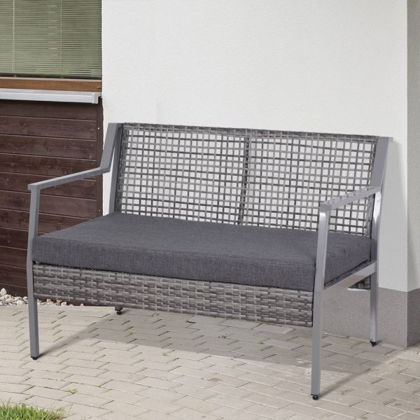 Rattan Sofá Dois Assentos com Almofada Removível cor Cinza 118x75x79 cm