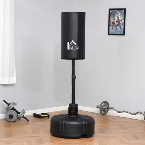 Saco de boxe em Pé com Suporte ajustável em altura de 3 Níveis e Base Refilável com Areia 45 kg ou Água 30 kg Aço 68x150-170 cm, Cor Preto - Image 1