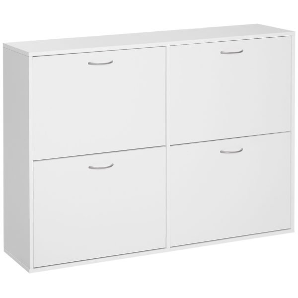 Sapateira Moderna com 4 Gavetas Abatíveis e Prateleiras Ajustáveis para 16-24 Pares de Sapatos 120x24x81 cm Branco - Image 1