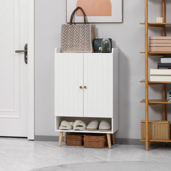 Sapateira com 2 Portas com Prateleira Aberta e Prateleiras Ajustáveis 60x33x100cm