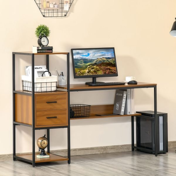 Secretária com Prateleiras Mesa de Computador com Múltiplas Prateleiras