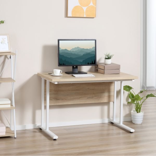 Secretária de Computador Moderna com 2 Orifícios para Passar Cabos com Pés Ajustáveis Secretária Multifuncional para Escritório Estúdio 120x60x75cm Carvalho