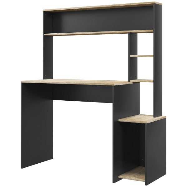 Secretária para Computador com Prateleira de 3 Níveis Mesa Estudo Suporte CPU e Superior Casa Escritório 114x45x138 cm Cinza Natural