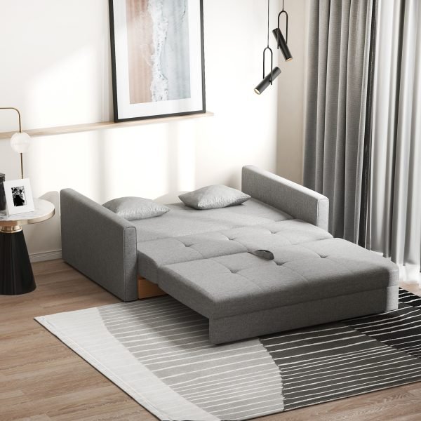 Sofá Cama de 2 Lugares Estofado em Algodão com 2 Almofadas