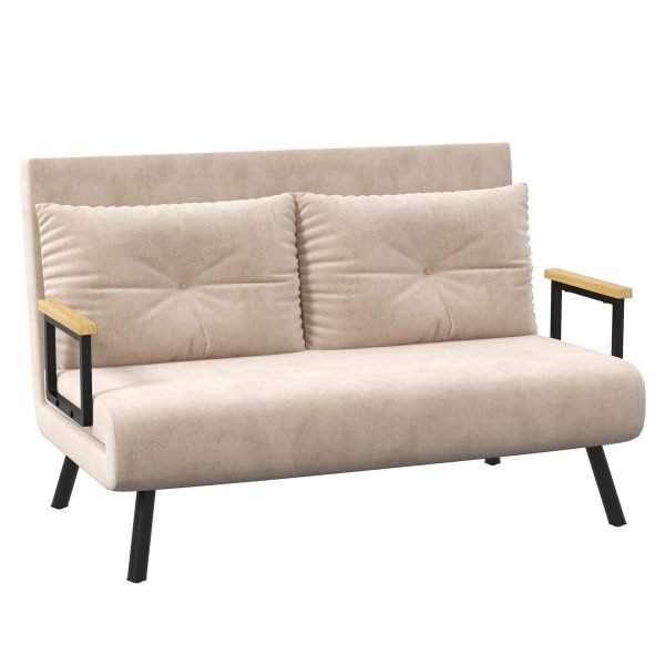 Sofá Convertível em Cama de 2 Lugares Dobrável com Encosto Ajustável em 5 Níveis 102x73x81 cm