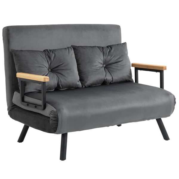 Sofá Convertível em Cama de 2 Lugares Dobrável com Encosto Ajustável em 5 Níveis e 2 Almofadas Acolchoadas 102x73x81 cm Cinza