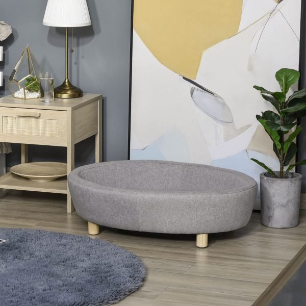 Sofá-cama para animais de estimação com almofada acolchoada removível Pernas de madeira Bordas levantadas 81x61x24 cm Cinza