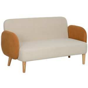 Sofá de 2 Lugares Estofado em Veludo Carga 240 kg para Dormitório Escritório 130x74x76 cm Bege e Ocre