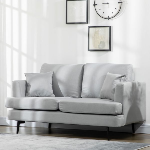 Sofá de 2 Lugares Moderno Estofado em Linho Sintético com 2 Almofadas 160x87x87cm