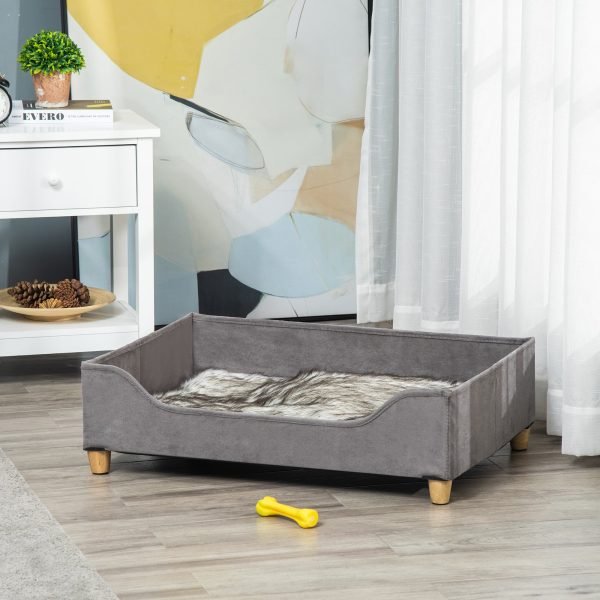 Sofá para Animais de Estimação Pequenos e Médios com Almofada Removível Lavável e Pés Elevados de Madeira 81x56x23