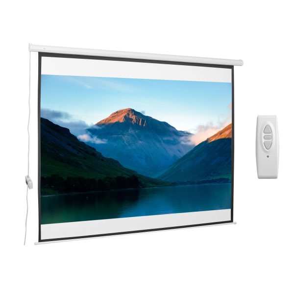 Tela de Projeção Elétrica 120 Polegadas Portátil Formato 4:3 com Comando à Distância para Interior e Exterior Cinema em Casa Pátio 244x183 cm Branco