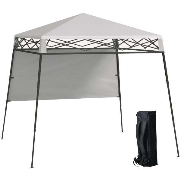 Tenda Dobrável 220x220x200 cm com 1 Parede Lateral Bolsa de Transporte Impermeável e Proteção UV50+ para Jardim Pátio Branco