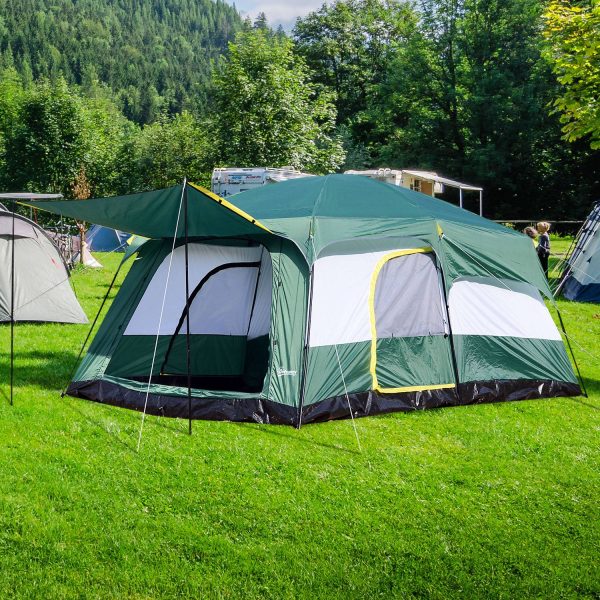 Tenda de Acampamento Familiar 8-10 Pessoas Portátil e Impermeável com Saco de Transporte 4.3x3x2m