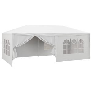 Tenda de Festas Desmontável com 4 Janelas 2 Portas com Fecho de Correr 6 Paredes Laterais e Impermeável