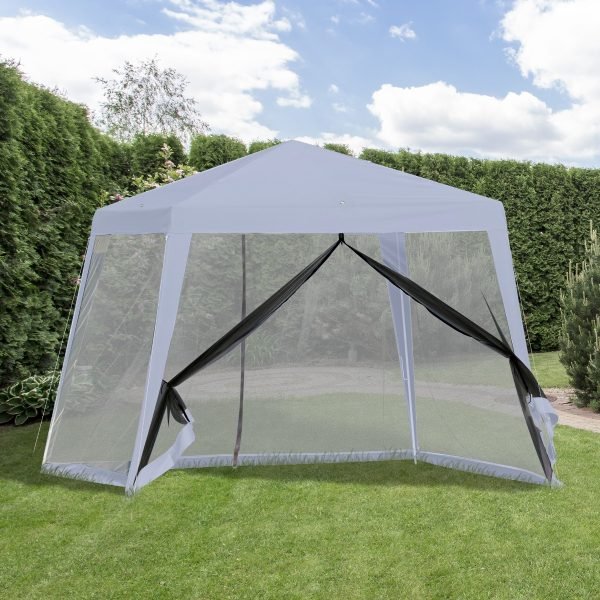 Tenda de Jardim 3x3m com 4 Partes Laterais e Mosquiteiro com Zíper Proteção UV, Cor Cinza - Image 1