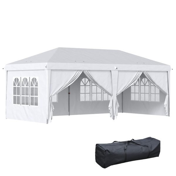 Tenda para Festas 585x295x270 cm com Paredes Laterais Amovíveis com 2 Portas com Fecho de Correr