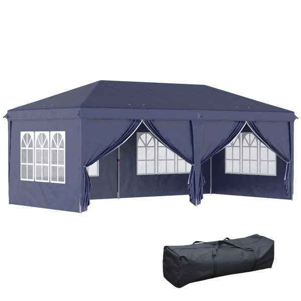 Tenda para Festas 585x295x270 cm com Paredes Laterais Amovíveis com 2 Portas com Fecho de Correr