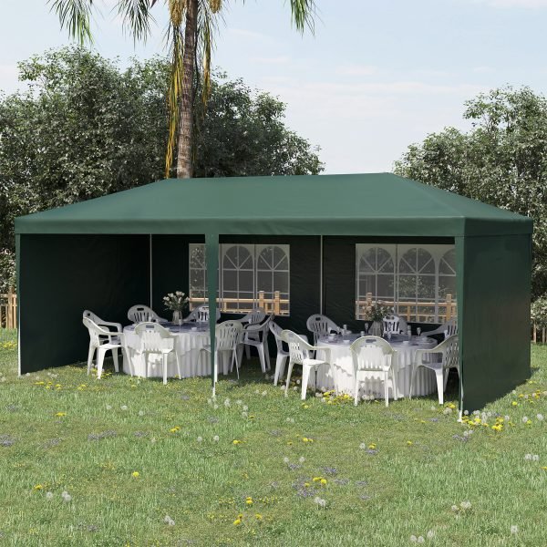 Tenda para Festas com 4 Paredes Laterais e 2 Janelas Pérgola de Exterior com Estrutura de Aço 585x295x255cm - Image 1