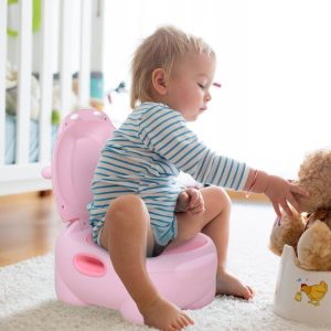 Toalete infantil Mictório removível com forma de hipopótamo com alças Toalete rosa 40x30x23 cm