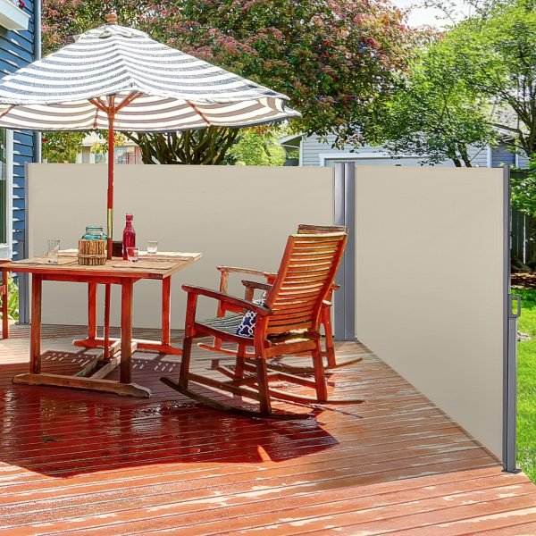 Toldo Lateral Retrátil 600x160cm de Privacidade Extensível com Ângulo Ajustável e Proteção UV+50 para Jardim Bege