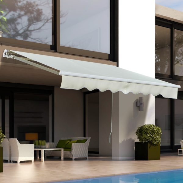 Toldo manual retrátil com manivela de alumínio ajustável para portas, janelas e varandas, 250x200 cm, Cor Creme - Image 1