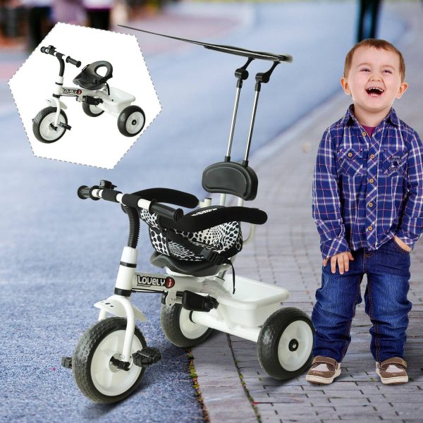 Triciclo infantil com Capota – Cor: Branco – Ferro