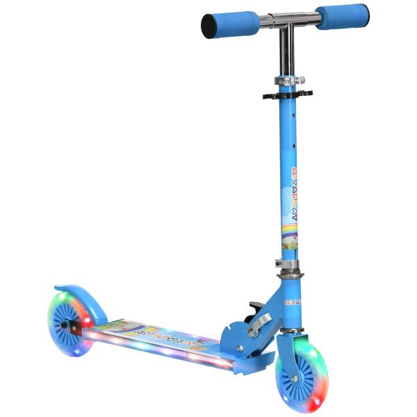 Trotinete Infantil com Luzes e Música 4 Alturas Ajustável Rodas Brilhantes para 3-7 Anos 67x32x65-78 cm