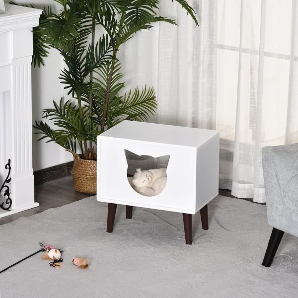 PawHut Caverna para gatos levantada semi-aberta com almofada acolchoada de pelúcia 49x34x49 cm Branco