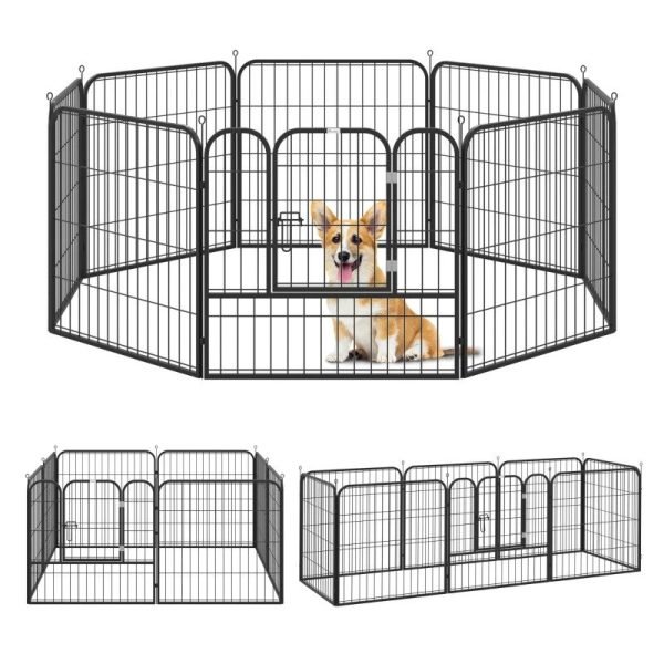 Parque para animais de estimação com 8 Varas Dobrável com Porta e Dupla Trava 79x79cm Preto - Image 1