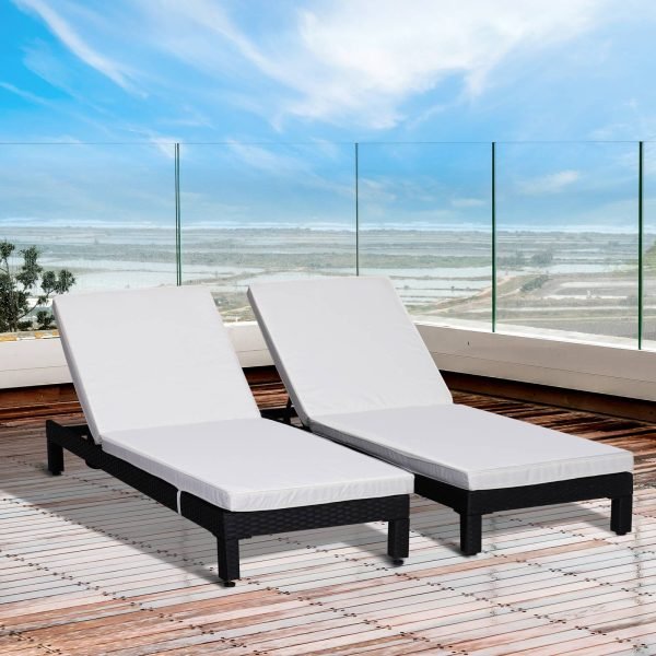 Conjunto 2 Espreguiçadeiras Chaise Lounge em Rattan com Almofadas - Image 1