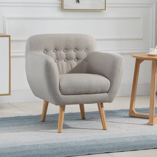 Poltrona individual Moderna com Pernas de Madeira Acolchoada Estilo Nórdico 71x62x78 cm Bege