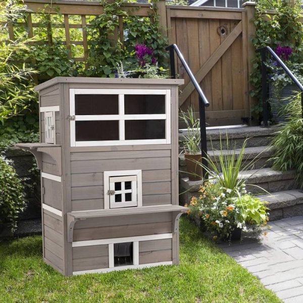 Casa para Gatos de Madeira - 98x68,5x122cm Cinza - Image 1