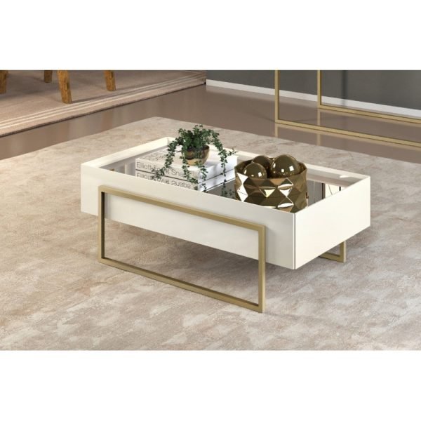 Mesa Pilar de centro, metal, com espelho, em branco , 91,5x49 cms - Image 1
