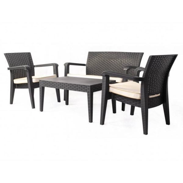Conjunto de jardim Alborán 2 Poltronas, Sofá e mesa em polipropileno com almofadas - Image 1