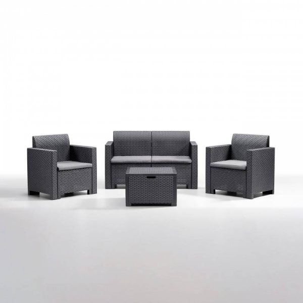 Conjunto de Jardim NARDO, 3 sofás e mesa cinza com almofadas em Polipropileno - Image 1